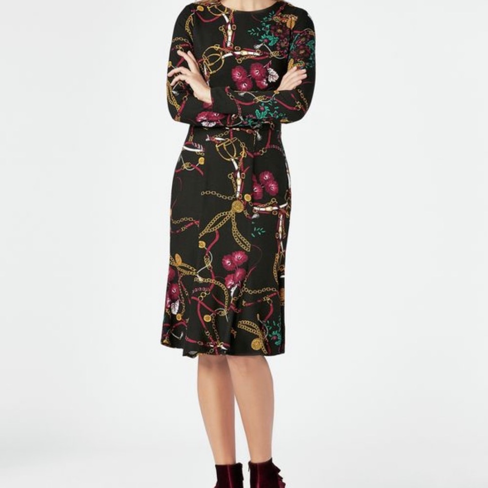 MIDI Tea Dress in Black multi